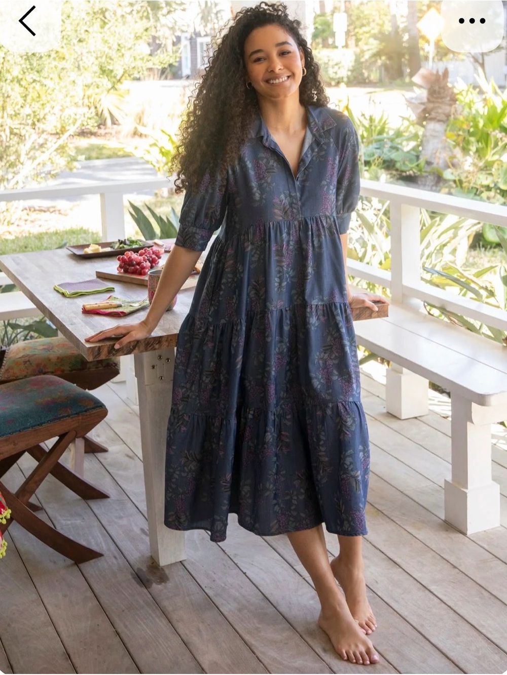 NATURAL LIFE Navy Floral Tiered Midi Dress with Purple Accents